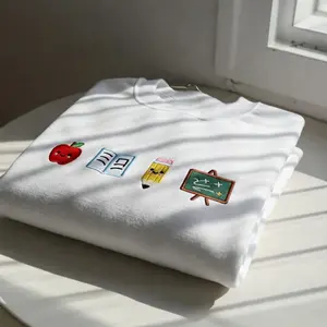 Embroidered Teacher Sweatshirt with School Icons | Cute Teacher Crewneck | Back to School Crewneck | Teacher Appreciation Gift | Cozy Teacher Pullover