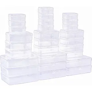 28 Pieces Mixed Sizes Rectangular Empty Mini Plastic Storage Containers with Lids for Small Items and Other Craft Projects (Clear)