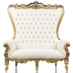 Lenox Double Throne Chair in White and Gold, Modern Armchair Design with Fixed Arms and Back, Fully Assembled, Comfortable Furniture for Indoor Spaces,(20)colours HandcraftedThrone