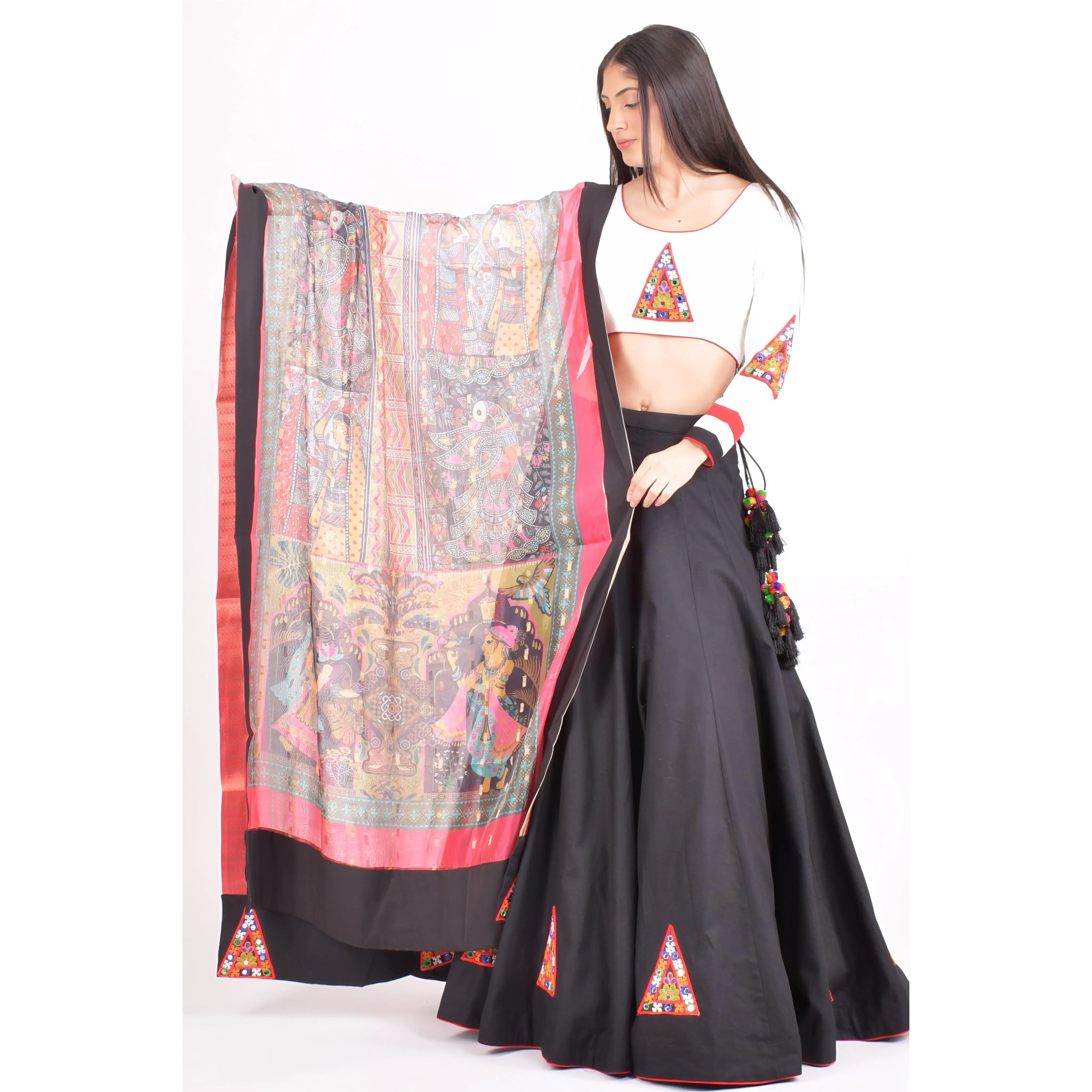 Cotton Black Chaniya choli With Multi Color Dupatta