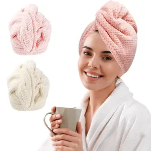 2 Pack Microfiber Hair Towel Wrap for Women, Super Absorbent Quick Dry Hair Turban for All Hair Style Anti Frizz, Large Hair Drying Towel with Button, Soft Absorbent Towel