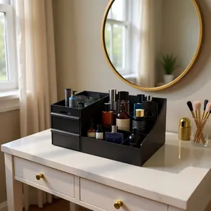 Multifunctional Vanity Organizer with 2 Drawers - Cosmetic & Skincare Storage for Dresser, Countertop, Bathroom (Elegant Black)