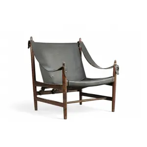1960s NORWEGIAN SAFARI CHAIR IN BLACK LEATHER