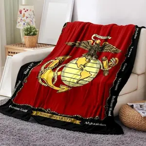 U.S. Marine Corps Emblem Pattern Blanket,Suitable for use in multiple scenarios, Air Conditioning Room Blanket    Skin-friendly, soft, lightweight, and breathable.