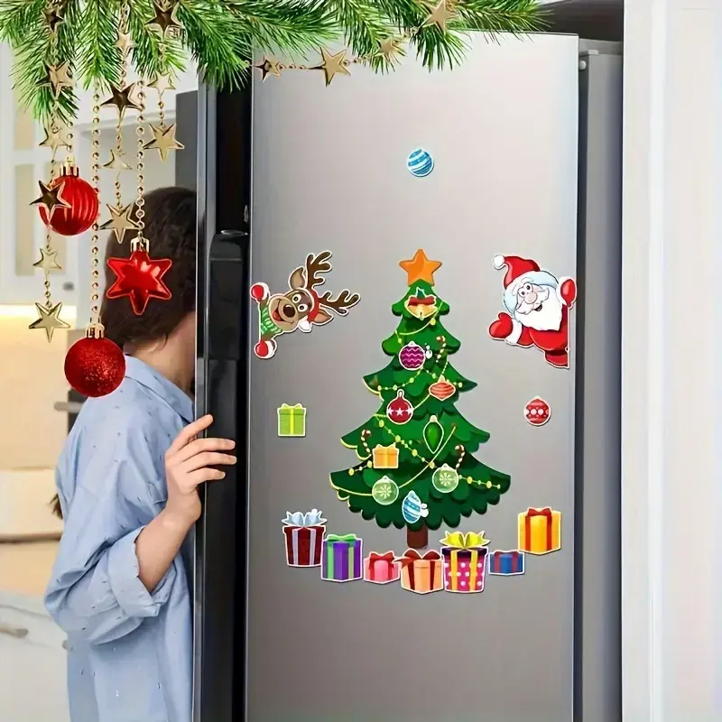 FuRise Magnetic Christmas Fridge Magnet Decor - Ornament Holiday Gift, Santa Claus & Christmas Tree Metal Stickers for Holiday Home & Party