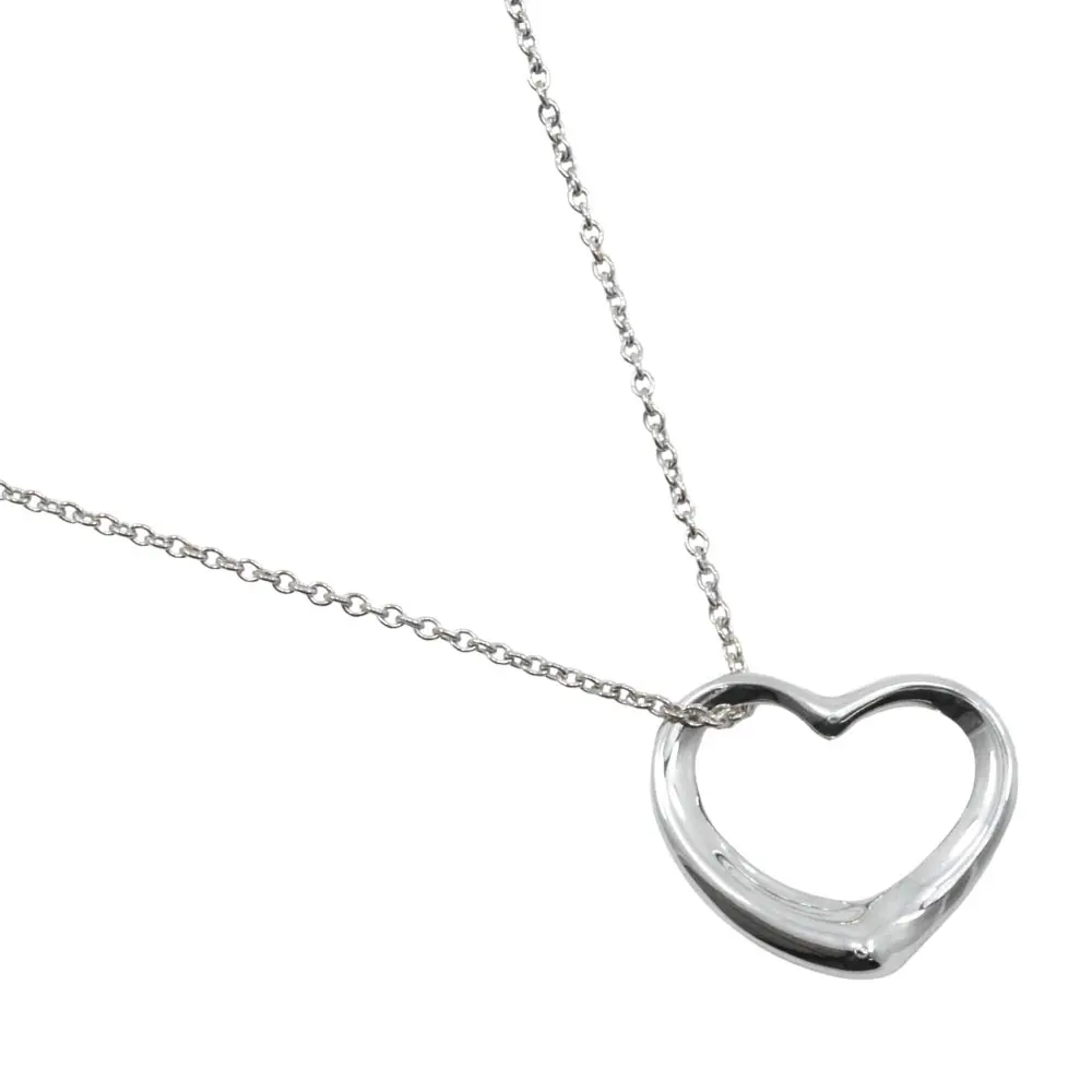Pre-owned Tiffany & Co. Sterling Silver 925 (Ag925) Small Leather Goods Tiffany Open Heart Elsa Peretti Silver 925 Necklace