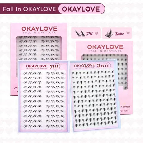 OKAYLOVE Invisible Band Bottom Cluster Lashes, Lightweight Wispy DIY Eyelash Extensions with Soft Fibers, Strong Hold, Volumized Natural Individual False Eyelashes for Makeup (Dolce-Tilt DealsForYouDays), Eyelashes Extensions