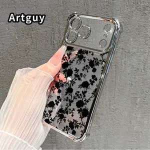 Compatible with iPhone 17 Pro Max 16 15 Plus Air 14 13 12 11 E Case Vine Flower Cluster Pattern Four Corner Drop Resistant Electroplated Transparent TPU Soft Trendy Cover