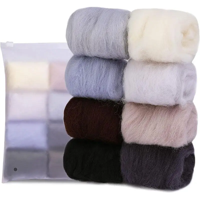 Needle Felting Wool, 8pcs Colorful Felting Wool, 8 Colors Wool Roving, Felting Wool Bulk, Needle Felting Wool Material Package For DIY Craft, Needle Felting Supplies