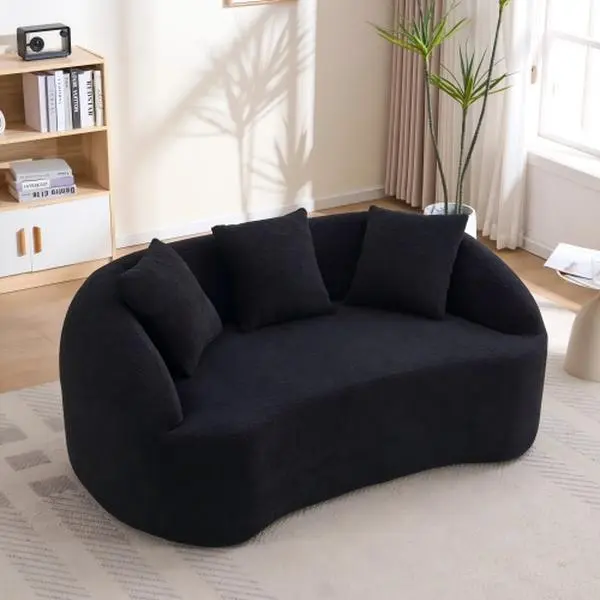 Bellemave LY-025S Curved Corner Loveseat, 30D Chenille No-Assembly Compact Sofas Living Room Sofa, Full Compression Sponge, 65"L, 300 lbs Weight Capacity, 3 Pillows for Small Spaces & Apartments