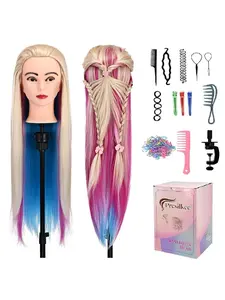 28 Inch Long Straight Hair Training Head with Table Clamp & Tools, Synthetic Hair Styling Head, Hairdressing Head for Braiding