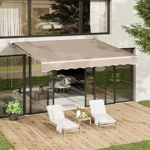 Manual Retractable Patio Awning, Sun Shade Shelter with Crank Handle, Water-Resistant Polyester Outdoor Awning for Door, Window, Deck, Home, Backyard & Balcony
