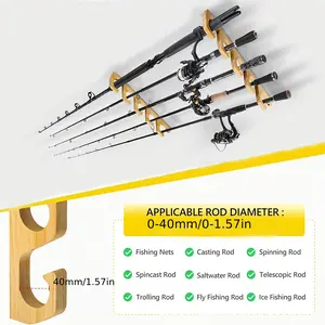 2pcs Wooden Fishing Rod Holder Set, Wall/ceiling Mount, Vertical or Horizontal Storage Rack, Wall-mounted Fishing Rod Holder, Suitable for Wooden Fishing Rod Storage in Home Garages