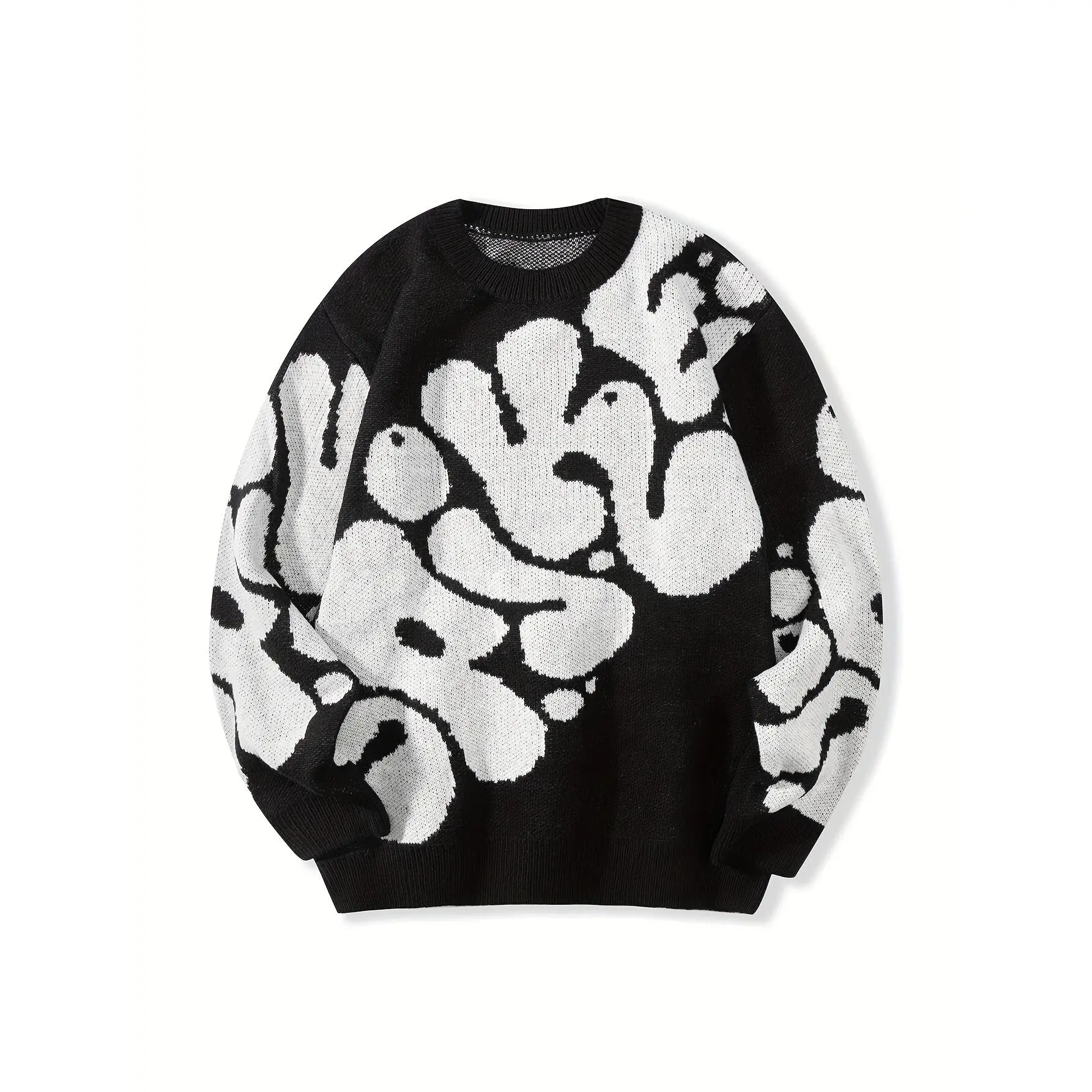 [Fall Winter Creative Letters Sweater] Plus Size Men's Creative Letters Print Sweater Fashion Casual Knit Crew Neck Pullover Fall Winter, Men's Clothing, K-pop