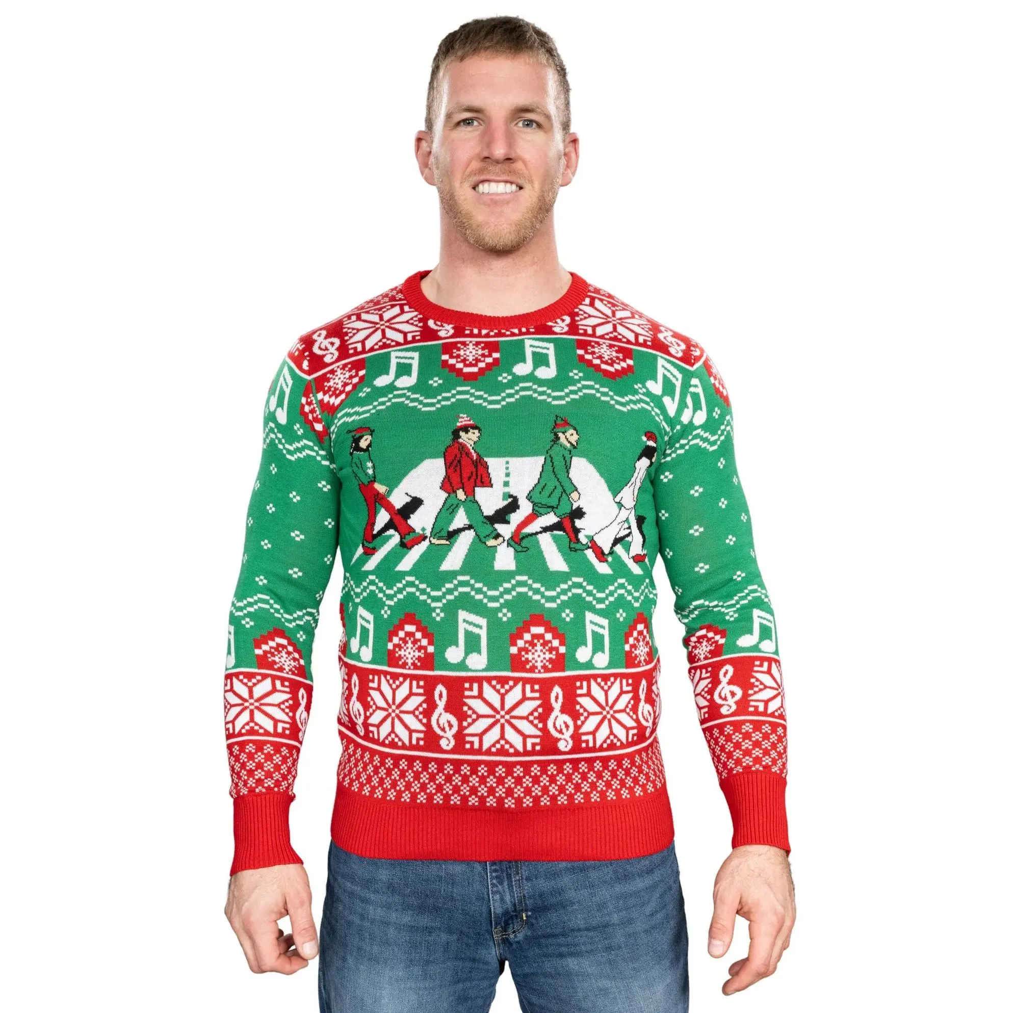 Abbey Elf Road Cross Walk Elves Adult Unisex Ugly Christmas Sweater
