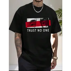 TRUST NO ONE Print Tee Shirt, Tees For Men, Casual Short Sleeve T-Shirt For Summer,Father's Day Gifts