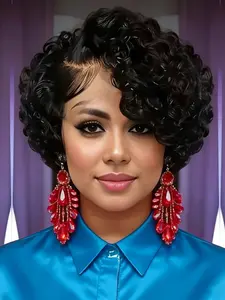 Pixie Cut Deep Curly 13x4X1 Lace Human Hair Wigs For Women  Hair Wigs