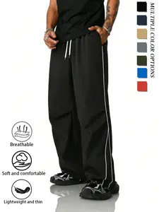 Unisex Y2K street style: baggy wide-leg sweatpants; casual loose-fit drawstring pants; men’s lightweight striped athletic pants—breathable, relaxed wide-leg long pants. Very comfortable activewear/casual outdoor streetwear; available in multiple colors.