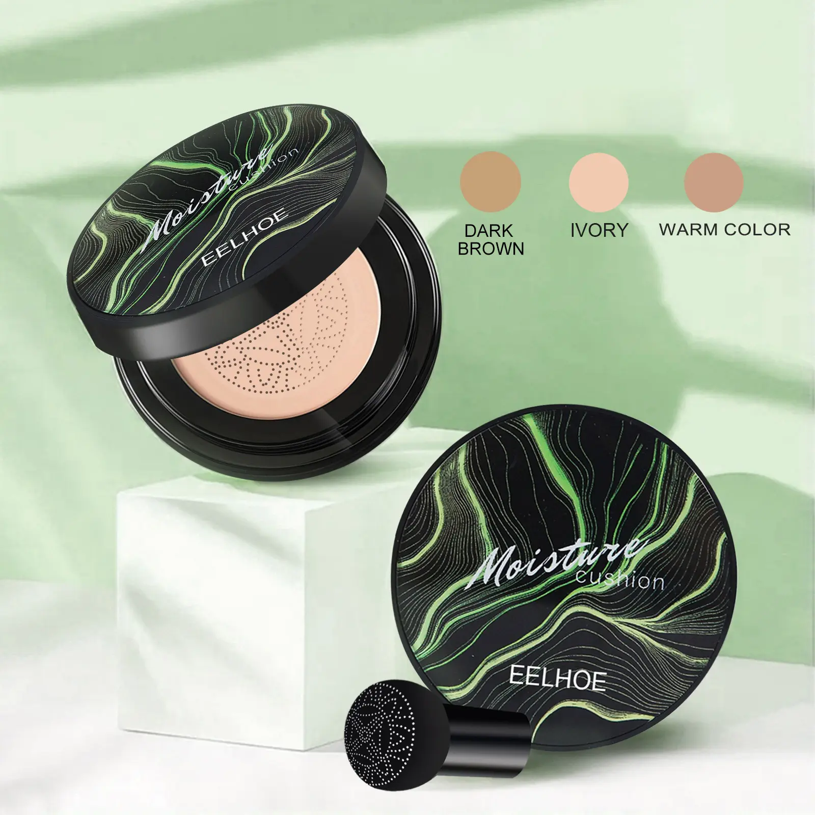 Moisturizing BB Cream Cushion with Mushroom Head Applicator - Full-Coverage, Long-Lasting 2-in-1 CC Cream Foundation, Makeup, Moisturizer, Smoothing, Luminous