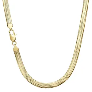 Gold Plated Dainty Herringbone ChokerNecklace for Women Man Snake Sleek Flat SnakeChain Necklaces Multiple Lengths Jewelry
