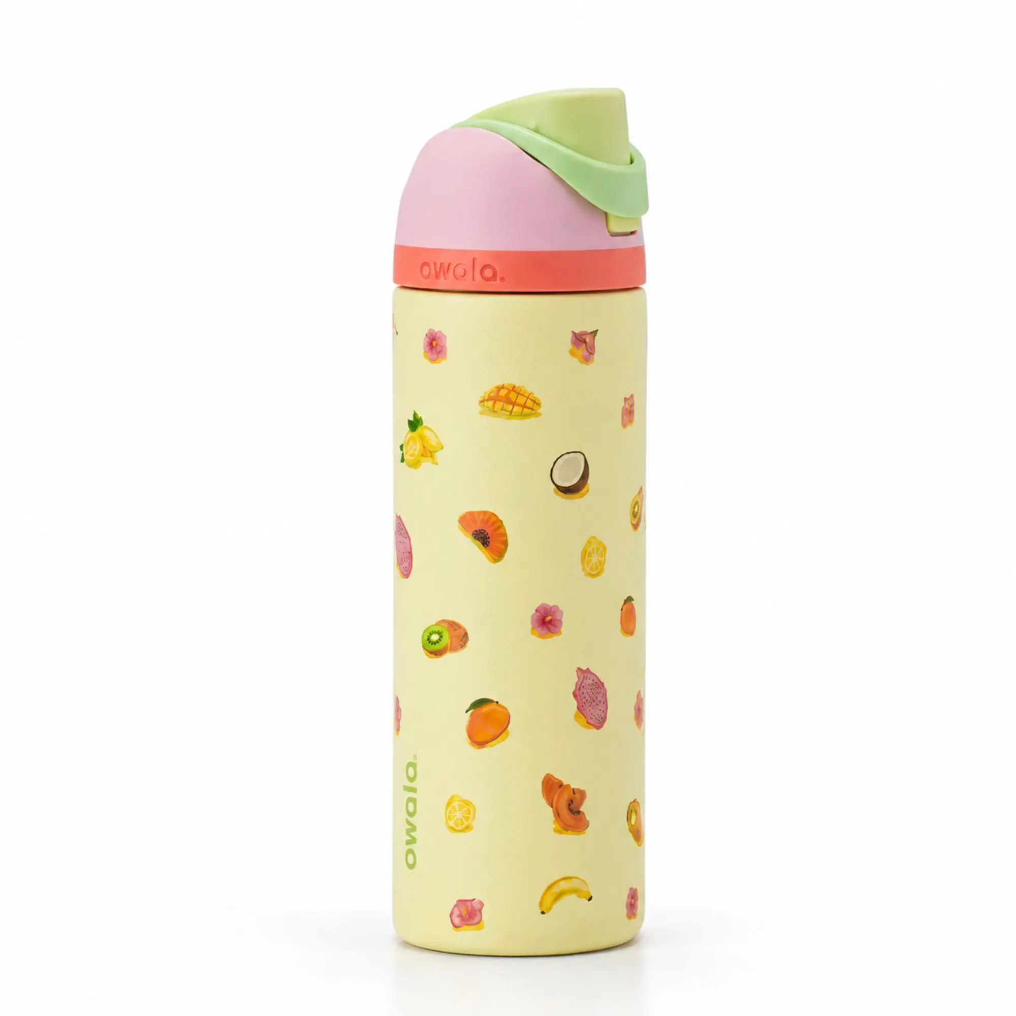 NEW Owala FreeSip 24oz Water Bottle Yellow Fruit Pattern Stainless Steel Cup