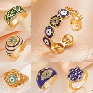 "Eye of the Demon" Enamel Ring — 18K Gold-Plated, Drip-Glazed, Zircon-Inlaid, Heart-and-Eye Design, Adjustable Open Ring
