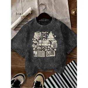 Vintage Book Lover T Shirt Featuring Book-Themed Library Print with Bookmarks and Shelf Motifs
