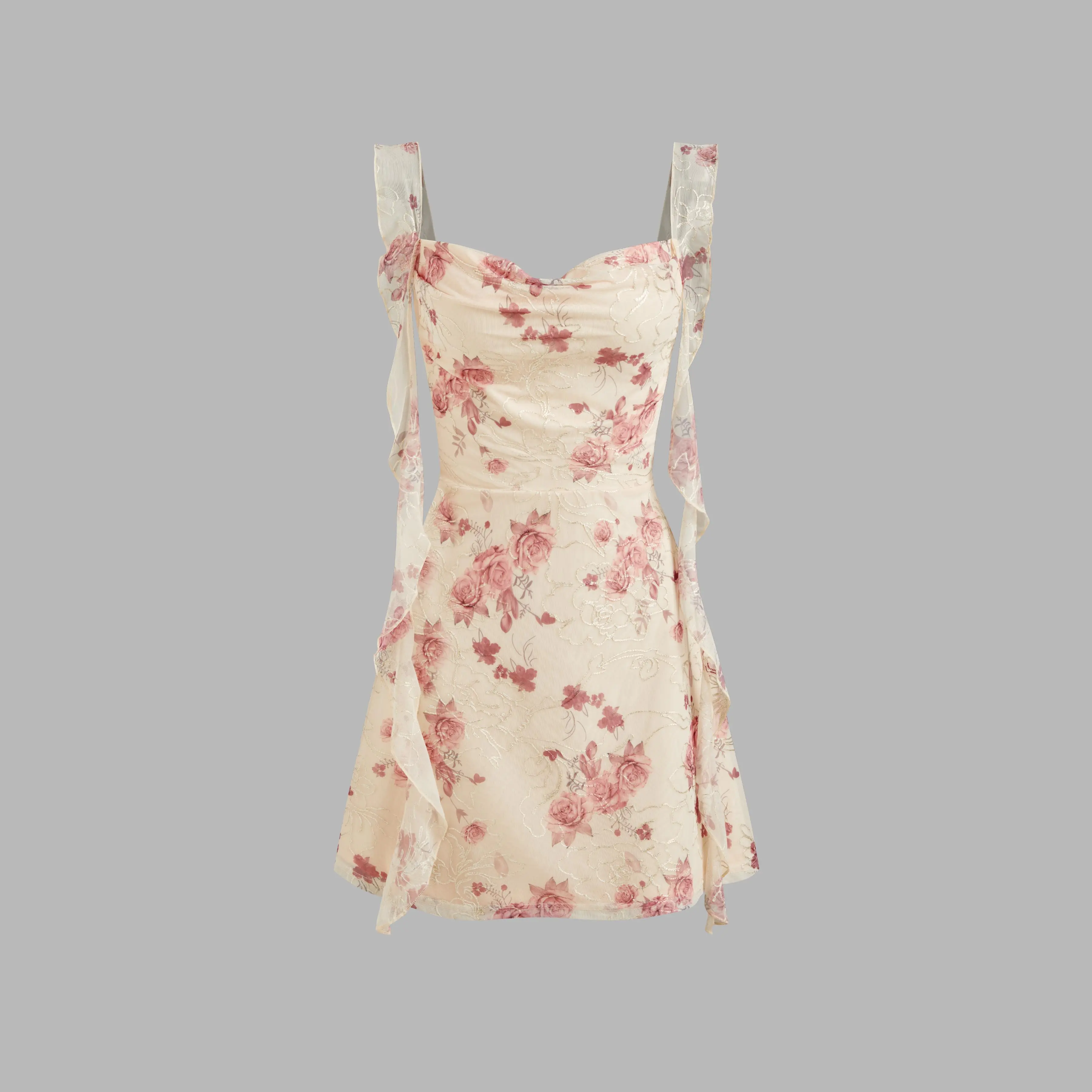 Cider [size 0-10] Cowl Neck Floral Ruffle Hem Mini Dress - TikTok Shop