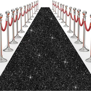 Glitter Carpet Runner 2.6 X 30 ft Non-Woven Fabric Aisle Runway Rug for Wedding Ceremony Event Movie Theme Party Decorations, Glitter Black
