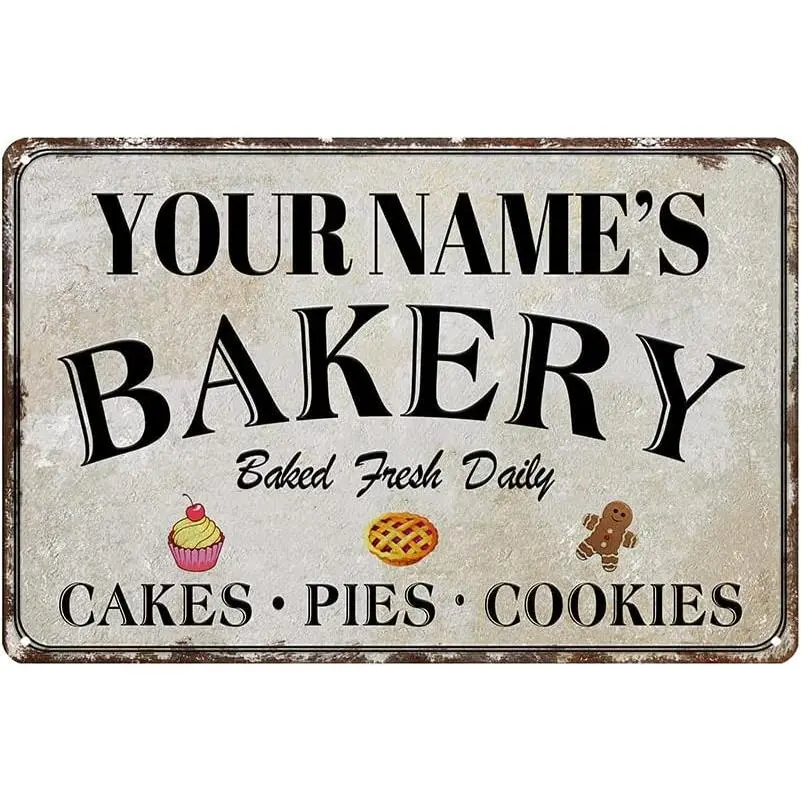 Custom Bakery Sign Tin Sign Personalized Name Aluminum Sign Retro Wall Decor - Cakes Pies Cookies