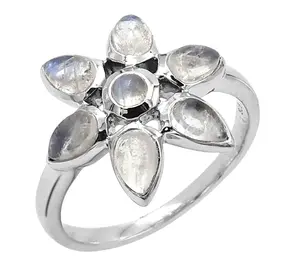 Affinity Gems Rainbow Moonstone Floral Ring, Sterling