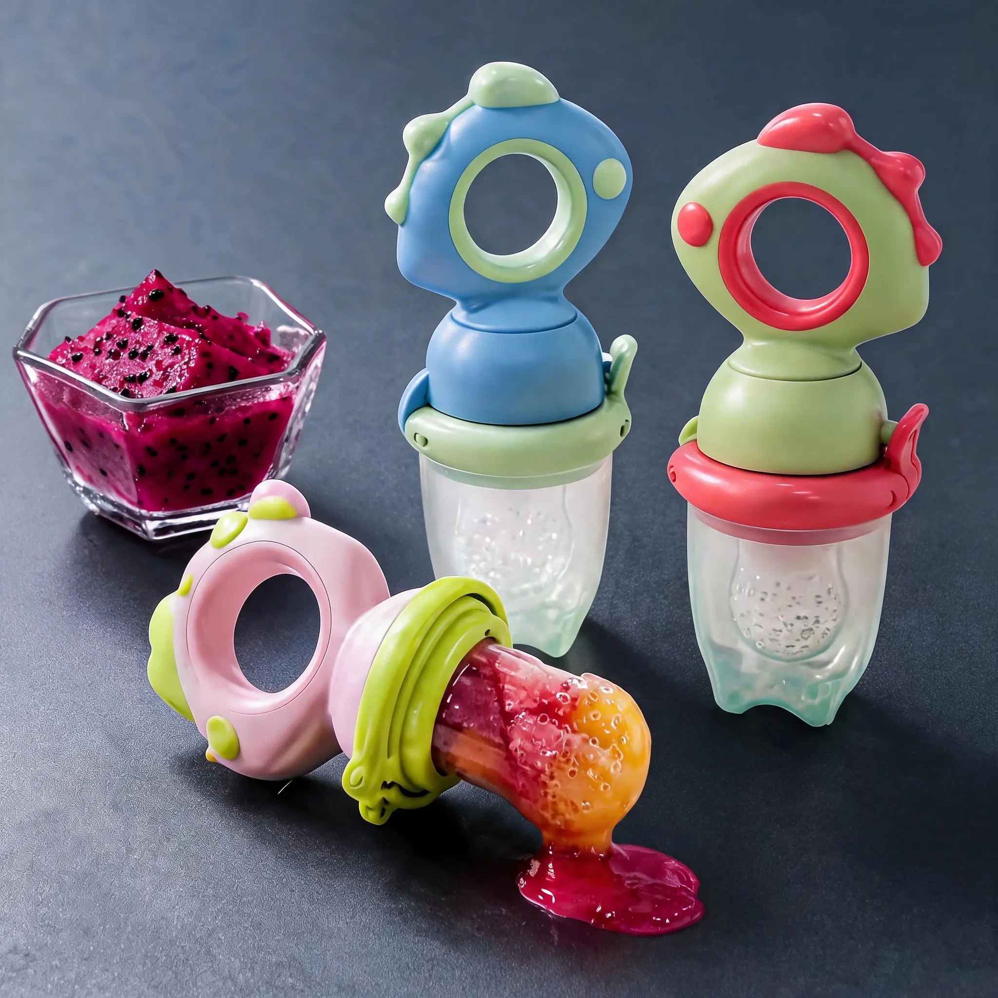 Portable Dinosaur-Shaped Silicone Pacifiers (1-3 Pack) - Safe Non-Toxic Baby Fruit Vegetable Feeder, Teether, Feeding & Weaning Baby Accessories,food mainan set,educational gift toy