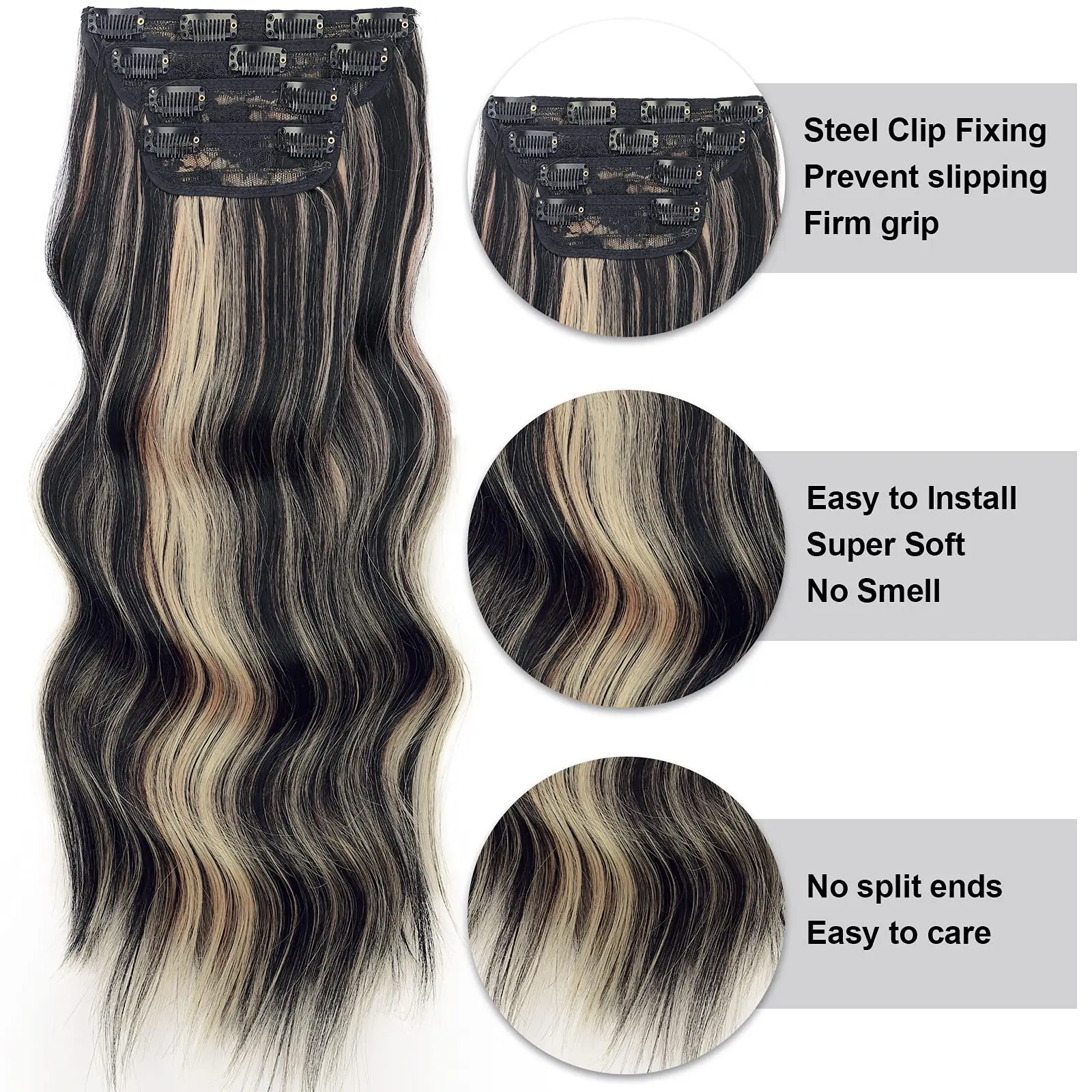 AISI HAIR 4PCS Long Wavy Hair Extensions 20/24 Inch Synthetic Thick Hairpiece for Women Double Weft Construction Non-Slip Clips Comfortable Wear AISI HAIR 4PCS Long Wavy Hair Extensions 20/24 Inch Synthetic Thick Hairpiece for Women Double Weft Construction Non-Slip Clips Comfortable Wear