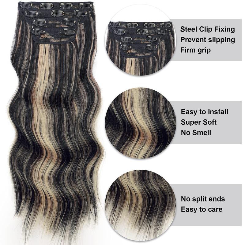 AISI HAIR 4PCS Long Wavy Hair Extensions 20/24 Inch Synthetic Thick Hairpiece for Women Double Weft Construction Non-Slip Clips Comfortable Wear AISI HAIR 4PCS Long Wavy Hair Extensions 20/24 Inch Synthetic Thick Hairpiece for Women Double Weft Construction Non-Slip Clips Comfortable Wear