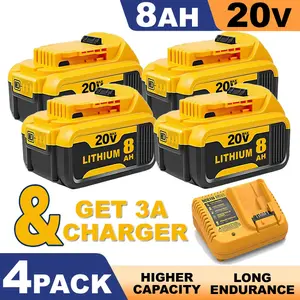 【For DeWalt】DCB200 8.0Ah Lithium Battery and 1pack 3A charger Withcharger Replacement for Dewalt 20V Battery Max XRCordless Tools DCB180 DCB206 DCB206-2 DCB204 DCB204BT-2 DCB203 DCB201 Wirelesspower tools lithium battery replacement for Dewalt