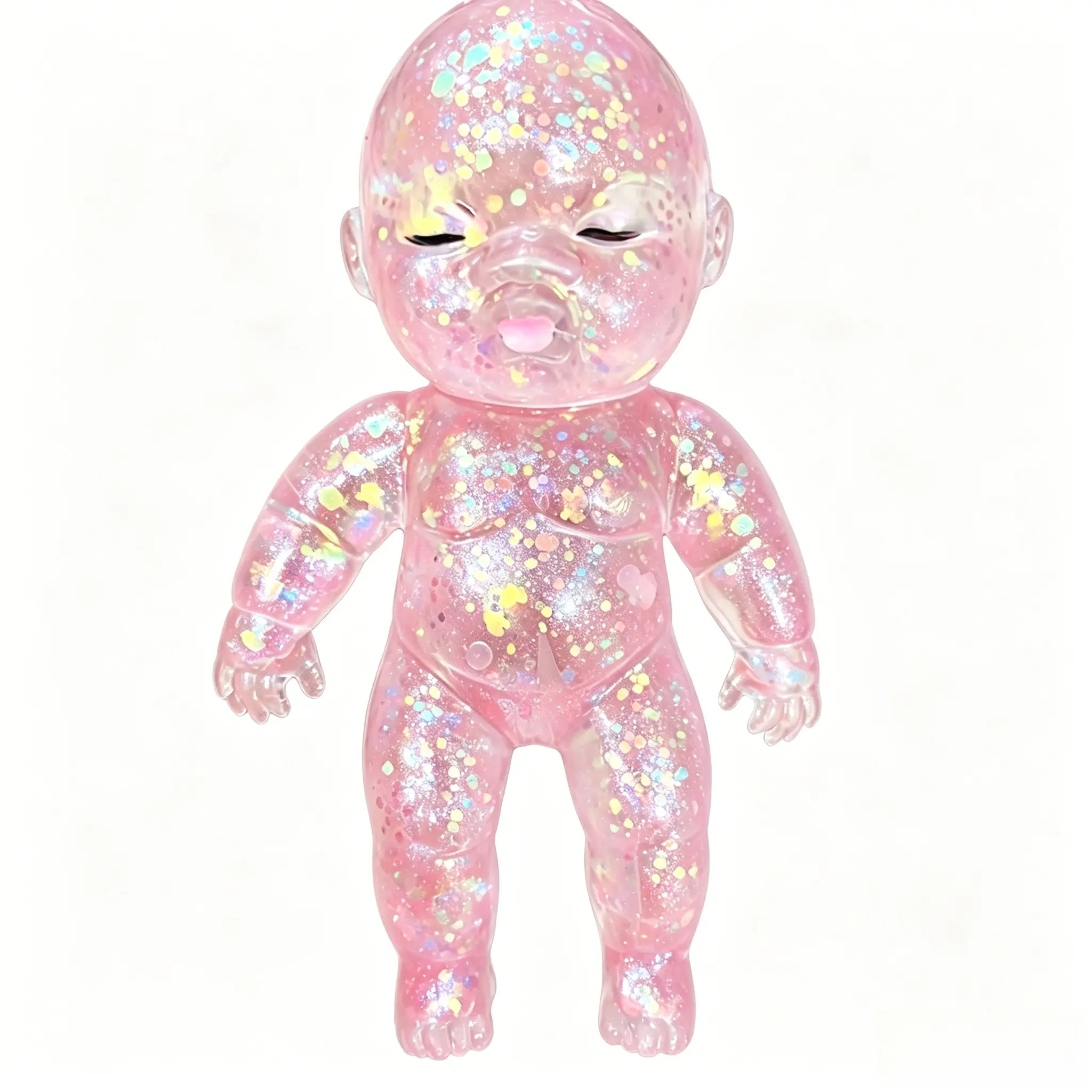 Glitter-Filled Pink Transparent Baby-Shaped Squishy Toy, Soft TPR Material Slow Rebound, ASMR Calming Effect Stress Relief Toy for Her, Sensory Play Gift for ASMR Enthusiasts (Office & School Use)