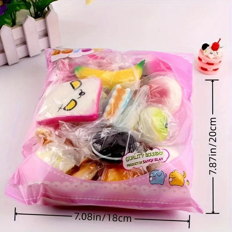 10pcs Squishies Pack - Soft Mini Bread & Cake Keychains, Kawaii Banana Toast Designs, Assorted Colors - Novelty Squishy Toys for Kids