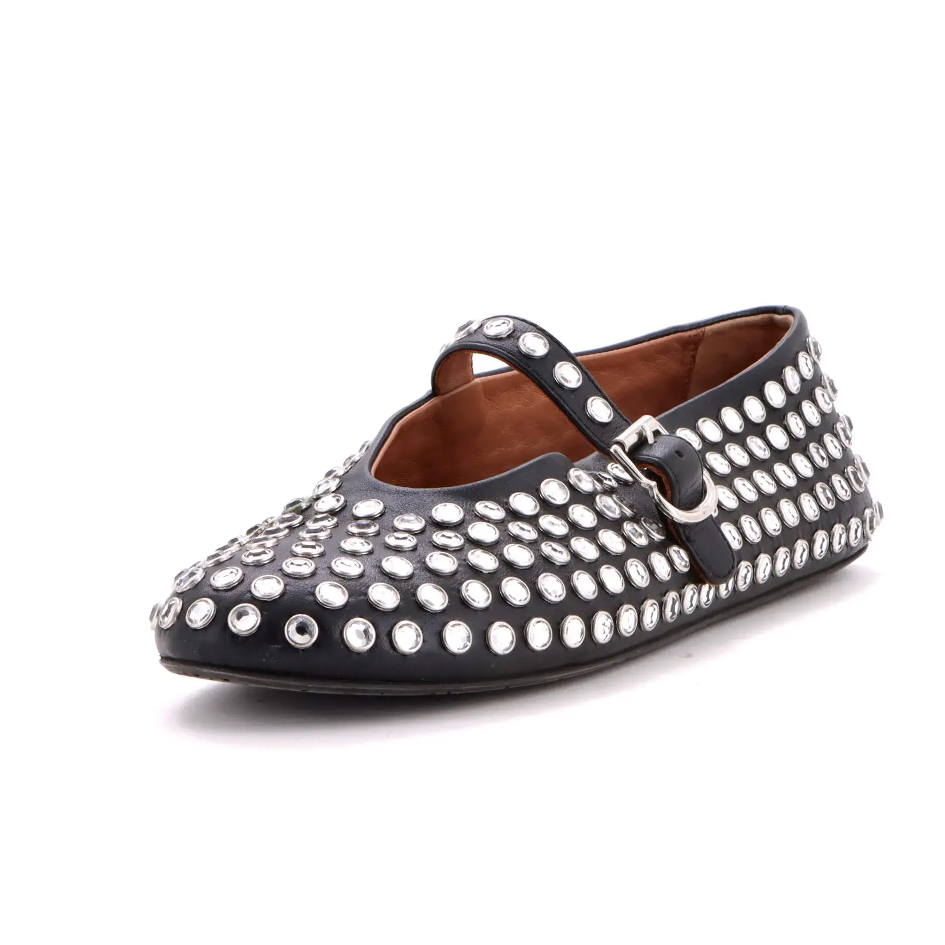 Pre-owned Alaia Women's Buckle Ballerina Flats Leather with Crystals by Rebag