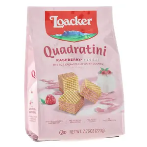 Loacker Quadratini - Crispy Wafer with Raspberry Yogurt Filling - 220g - Italian Snack