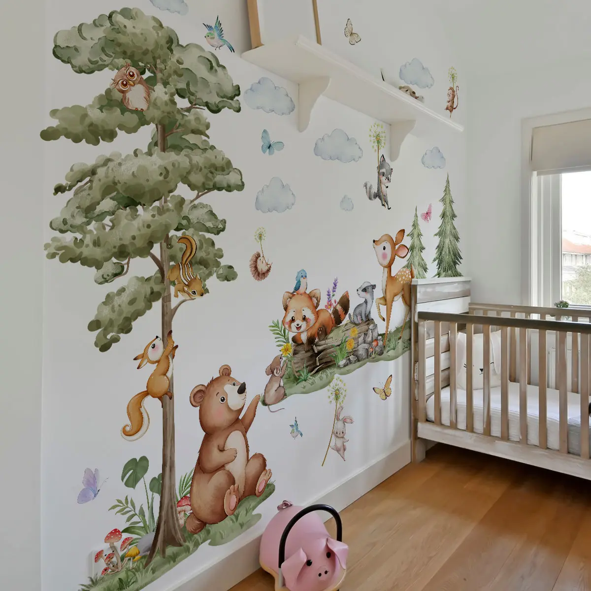 A set of 3 (30*90cm*3pcs) forest tree, cloud, sika deer, rabbit animal wall stickers for living room, bedroom, home background decoration, Wall Stickers Decorations, self-adhesive Decorative Wall Sticker, Decorative Decal, Wall Decals MS3329-YL