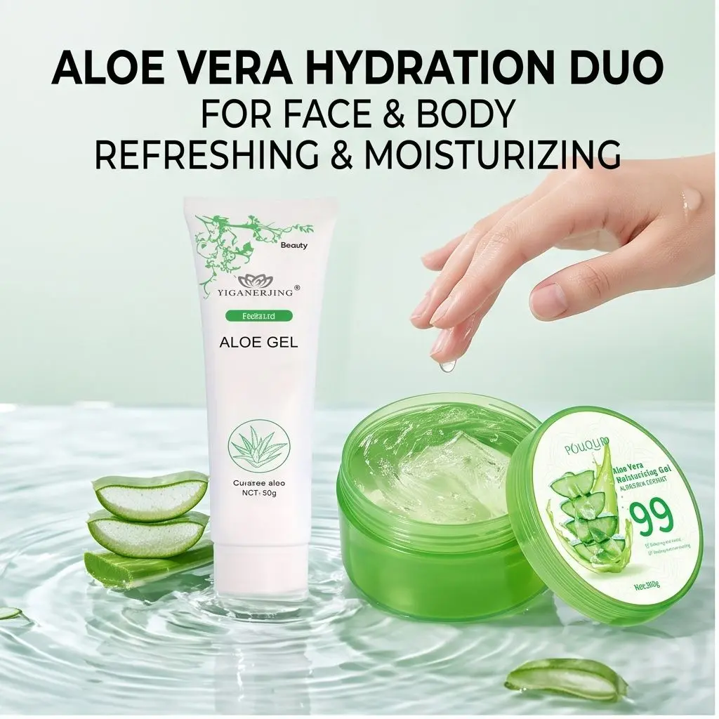Hydrating Aloe Vera Kit 60g Aloe Gel and 300g Aloe Cream Multipurpose Facial Body Moisturizer Daily Home Skin Care Supplies
