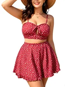 Plus Size Red Floral Tankini with Skirt | Beachwear Essential swimsuit piece one 2 sets bikini women women's
