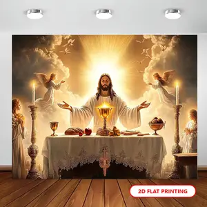 2D Flat Angelic Communion Backdrop (1PC) - Premium Polyester Wall Decoration, Light-Themed Design, Reusable for Parties (Weddings/Birthdays) & Home/Outdoor Communion Decor Banners Ornaments