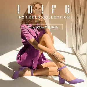 IDIFU Women's IN2 Pedazo Dress Shoes Low Block Heels Comfortable Chunky Closed Toe Ankle Strap Wedding Pumps Fashion Classy