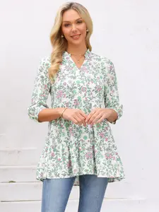 INSPIRE CHIC Women's Babydoll Tops Floral Print V Neck 3/4 Sleeve Shirt Tiered Ruffle Dressy Casual Flowy Tunic Blouses