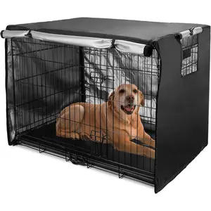 Dog Crate Cover 49 inch - Double Door, Dog Kennel Indoor, Waterproof Dog Kennel Cover with Air Vent Window, for Indoor/Outdoor Most Wire Dog Crate(Black)