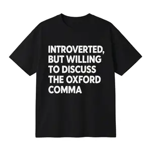 Unisex Cotton Oversized T-shirt Tee, Introverted Oxford Comma Grammar Graphic Print, Funny Meme T-Shirt for Book Lovers