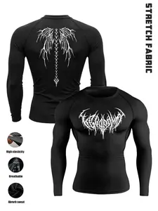 Men's Quick-Dry Dry Fit Wicking Long Sleeve T-Shirt with Print, Breathable High Elastic Fabric, Ideal for Gym Running Hiking Casual Wear