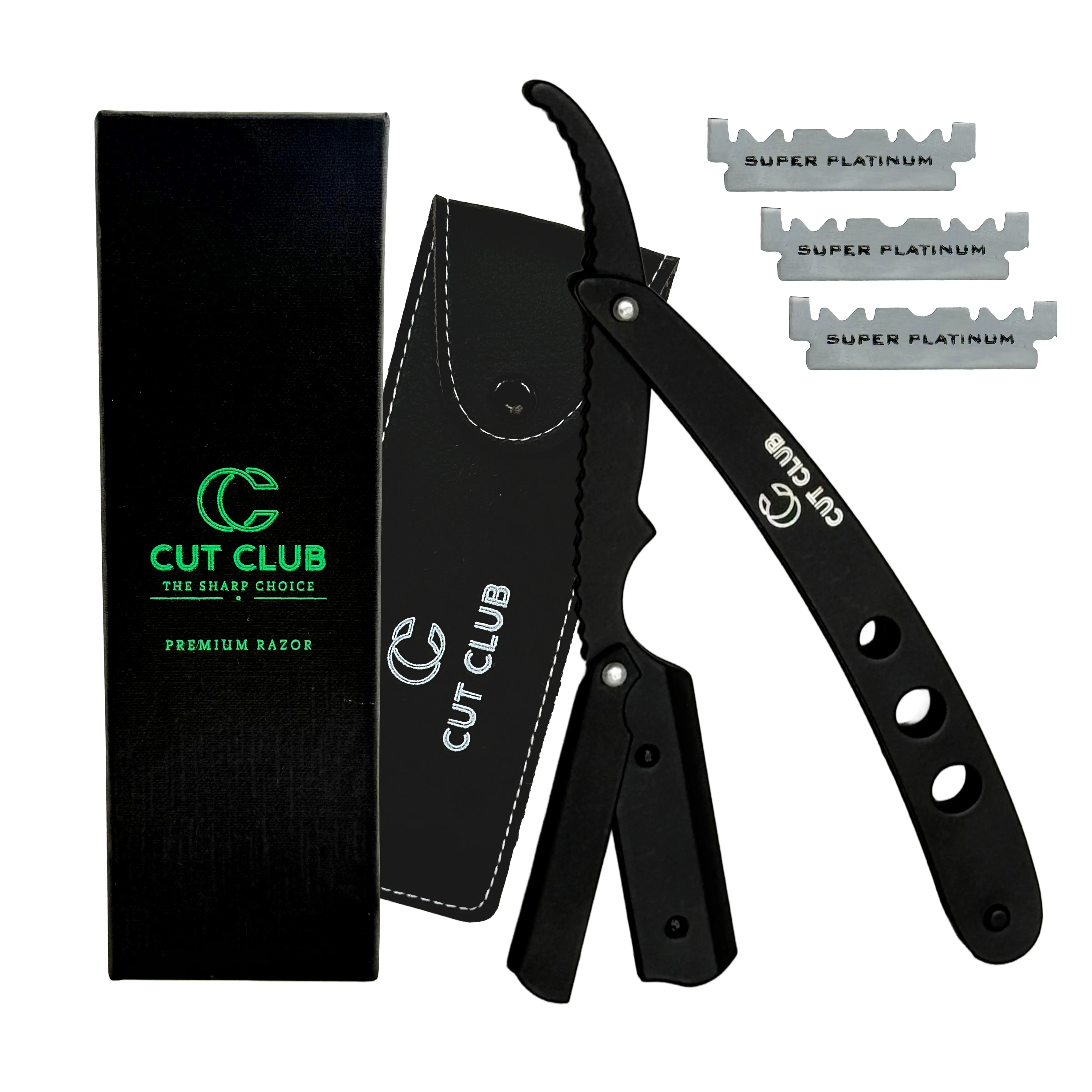 Cut Club Professional Straight Razor for Men – Stainless Steel Barber Straight Edge Razor Kit with 10 Double Edge Blades, Navajas Para Barbero for Men’s Shaving, Giftable Box & Leather Pouch
