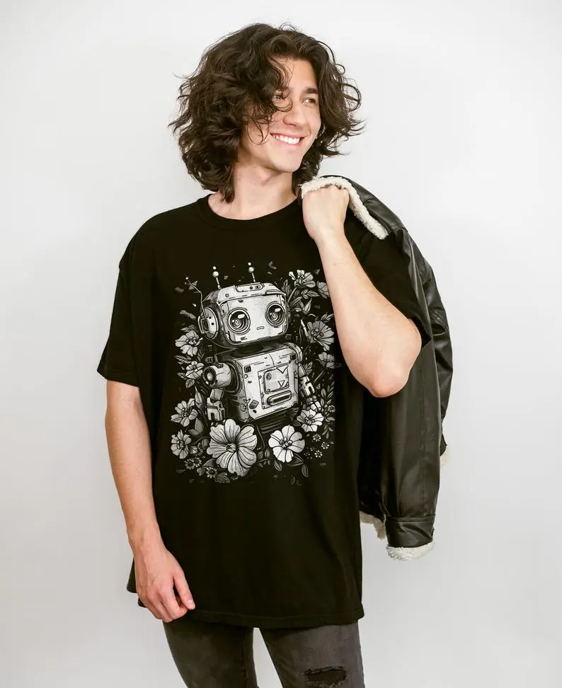 Comfort Colors Cottagecore Robot Shirt | Robot Shirt | Vintage Robot Cottagecore | Goblincore Shirt | Green Witch Shirt | Botanical Shirt
